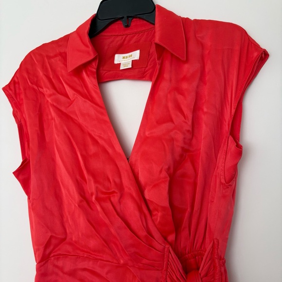 Anthropologie Maeve Coral Satin Wrap Dress - Picture 4 of 14